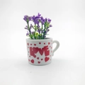 Mini white ceramic vase fridge magnet with purple flowers and red LOVE print - LOVE Art Word Heart Mug (CC)