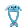 Blue plush bunny hat with moving ears, embroidered eyes, and pink heart paw prints - Blue Rabbit No Light