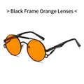 Steampunk round sunglasses with black metal frame and orange lenses for a vintage look - Black Frame Orange Lens