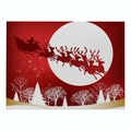 Christmas place mat with Santa's sleigh silhouette and snowy forest on red linen fabric - Cd035-10 / 32*21cm (Waterproof Polyester Linen)