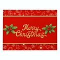 Red Christmas cotton linen placemat with gold holiday patterns and Merry Christmas text - Cd035-17 / 32*21cm (Waterproof Polyester Linen)