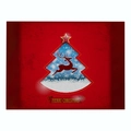 Red Christmas placemat with reindeer and snowflake design on linen fabric texture - Cd035-33 / 32*21cm (Waterproof Polyester Linen)
