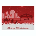 Christmas nativity scene placemat in red and white linen with Merry Christmas text - Cd035-11 / 32*21cm (Waterproof Polyester Linen)