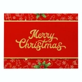 Christmas red linen placemat featuring golden Merry Christmas text and festive patterns - Cd037-16 / 32*21cm (Waterproof Polyester Linen)