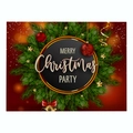 Christmas place mat with pine needles, golden ornaments, and red ribbon on red background - Cd037-30 / 32*21cm (Waterproof Polyester Linen)