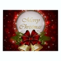 Red Christmas cotton linen placemat with gold Merry Christmas lettering and bells - Cd037-31 / 32*21cm (Waterproof Polyester Linen)