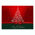 Christmas red cotton linen placemat with festive snowflake tree and red ribbon bow - Cotton Linen / Red and Green / Snowflake Bow (CD037-18) / 32X42cm
