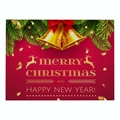 Christmas red linen table mat featuring festive golden reindeer and green pine needles - Cd037-27 / 32*21cm (Waterproof Polyester Linen)