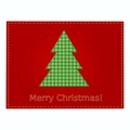 Christmas red linen table mat with green plaid tree and Merry Christmas text - Cotton Linen / Bright Red / Patchwork Christmas Tree (CD037-17) / 32X42cm