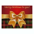 Christmas place mat with red plaid pattern and golden bow for holiday table decor - Cd037-32 / 32*21cm (Waterproof Polyester Linen)