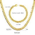 Dettaglio del set collana e bracciale a maglia cubana in acciaio dorato da 7mm - Collana 50cm + Bracciale 22cm / Oro-50cm