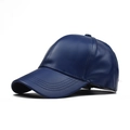 Detail of navy blue PU leather baseball cap with fine stitching and six-panel structure - Adjustable / Blue