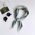 Pleated silk scarf with green and white geometric patterns for neck or bag decor - 21 Pleated X-Willow Edge Green