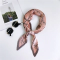 Pink and grey pleated square scarf with chain patterns and elegant accordion folds - 31 Pleated Circle Chain Pink