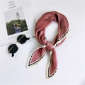 Chic dusty pink pleated silk scarf with black and white striped border for women - 22 Pleated Solid Frame Pink
