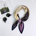 70cm pleated neck scarf with contrast violet and navy trim on a white background - 15 Pleated Four-color Patchwork Purple