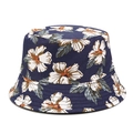 Reversible navy blue floral bucket hat with tropical print and stitched brim for sun protection - M(56-58cm) / Tropical Floral Dark Blue (YFM646-A)