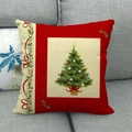 Christmas tree linen pillowcase in red and beige color block design for festive sofas - Style 8