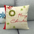 Christmas linen pillow cover featuring festive wreath and Merry Christmas greeting - Style 13