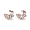 Boucles d'oreilles fleuries en or rose avec zircons étincelants sur fond blanc - Style Éventail de Lotus / Or Rose (KE83966-KSP)