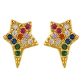 Rainbow star stud earrings featuring multi-color zirconia set in gold-plated finish - erq77 Star