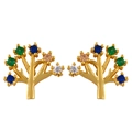 Golden tree earrings with colorful zircon stones in a detailed nature-inspired design - erq78 Tree
