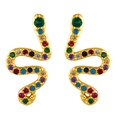 Golden snake-shaped stud earrings with colorful zircon micro-inlay on white background - erq78 Rainbow Snake