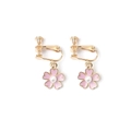 Pink floral clip-on earrings with gold alloy finish and elegant white pearl center - Screw Ear Clip / Pink Gold