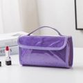 Trousse de toilette violette pailletée en PVC avec fenêtre et poignée de voyage - Violet