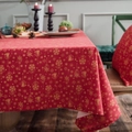 Rote Weihnachts-Tischdecke mit goldenen Glocken und Schneeflocken aus Baumwoll-Leinen - 140-260 / Rot Gold Bronzieren Windspiel