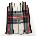 Detail of tartan plaid wool winter gloves with classic red and green check pattern - One Size / White