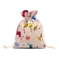 Linen Christmas drawstring gift bag with colorful reindeer and snowflake patterns - Colorful Snowflake Reindeer