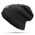 Winter black knit beanie for men and women with thick thermal fleece lining inside - Hat-Adult / Black