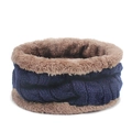 Winter fleece-lined thick knit neck warmer scarf in navy blue with plush inner lining - Scarf-Adult / Navy Blue