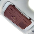 Detail view of brown PU leather car visor organizer with card slots and zipper pocket - Double Zipper / Coffee