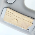 Detail view of beige PU leather car sun visor organizer with card slots and zipper pocket - Single Zipper / Beige