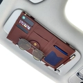 Brown PU leather car sun visor organizer with multiple card slots and glasses holder clip - Single Zipper / Coffee