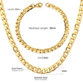 6mm gold-plated stainless steel Cuban link chain set with 55cm necklace and 22cm bracelet - Gold / 55cm