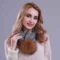 Winter knitted neck warmer in mixed grey with a large fluffy brown fur pom-pom detail - Black