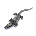 Spilla coccodrillo argento con strass verdi e cristalli in un design realistico - Verde