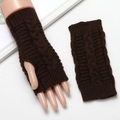 Dark brown fingerless knit gloves with classic cable texture for women's winter warmth - Coffee