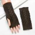 Pair of brown cable knit fingerless gloves for women with thick warm wool texture - Dark Gray