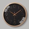 Modern silent wall clock with black matte dial, champagne gold numerals and metal frame - Black Rose