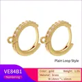 Pendientes de aro en latón dorado con circonitas y anillas para colgar accesorios DIY - Anillo Plano / Dorado