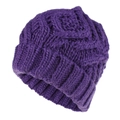 Close-up of deep purple chunky knit beanie showing detailed diamond pattern texture - S (54-56cm) / Purple