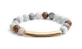Natural stone beaded bracelet with matte gold metal tube accent in earth tones - Natural Stone Beads With Gold Matte Metal Tube