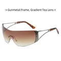 Rimless wraparound sunglasses with gunmetal frame, gradient tea lenses and star rhinestones - Gunmetal Frame Gradient Tea Lens