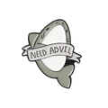 Cartoon enamel shark brooch with white banner and funny Need Advil text design - NEED ADVIL Shark