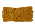 Detail of chunky cable knit headband in mustard yellow with twist knot texture - Ginger Yellow