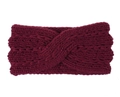 Close-up of wine red chunky knit headband featuring a stylish cross twist design - Burgundy